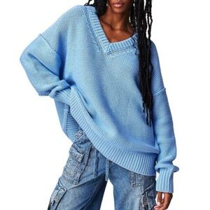 Free People Alli V Neck Oversized Chunky Knit sweater sz M